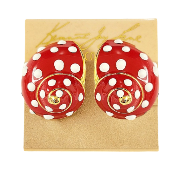 Gold with Red & White Polka Dots Enamel Snail Clip Earring