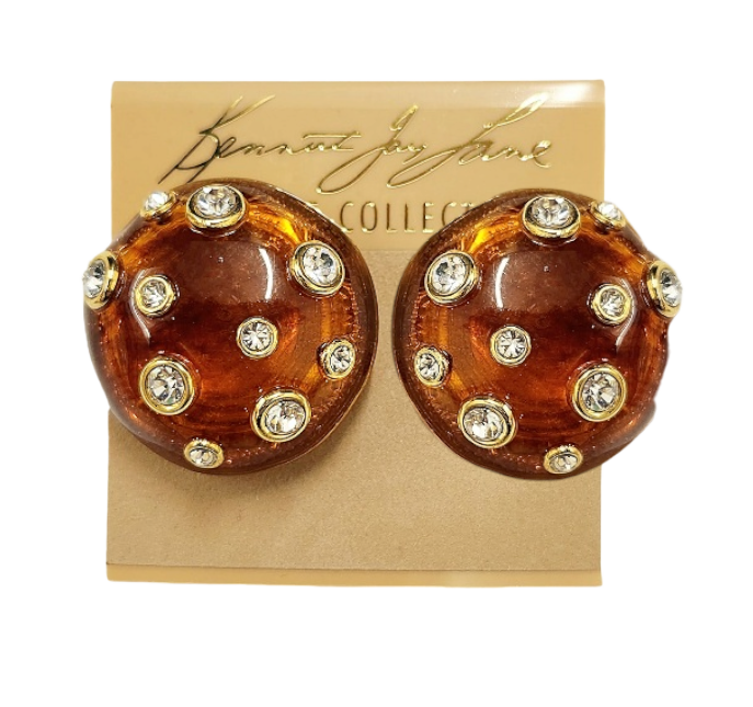 30mm Tortoise Domed with Crystal Gold Clip Earring