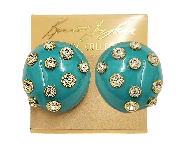 30mm Turquoise Domed with Crystal Gold Clip Earring