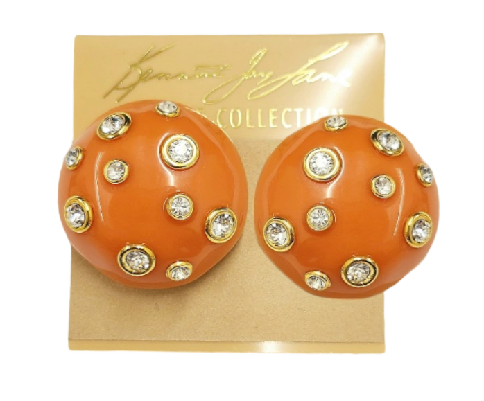 30mm Coral Domed with Crystal Gold Clip Earring