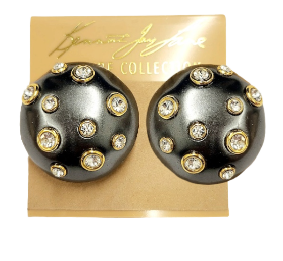 30mm Grey Pearl Domed with Crystal Gold Clip Earring
