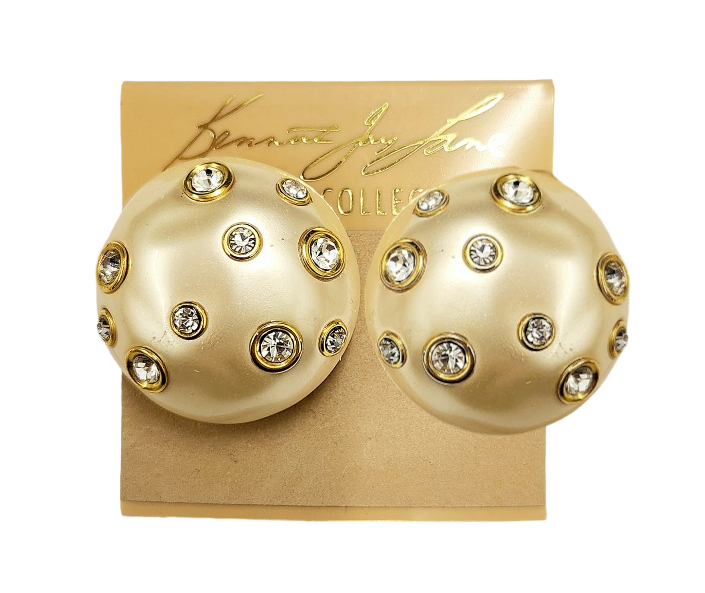 30mm Pearl Domed with Crystal Gold Clip Earring