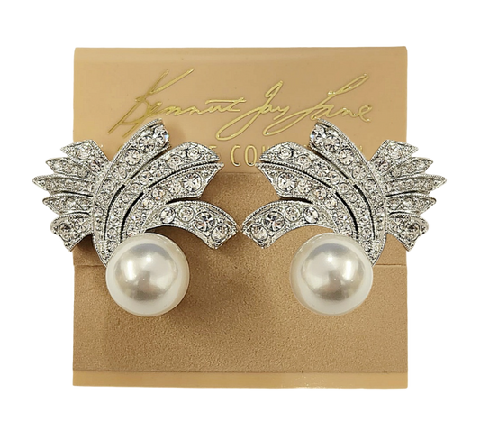 Silver Crystal with White Pearl Clip Earring