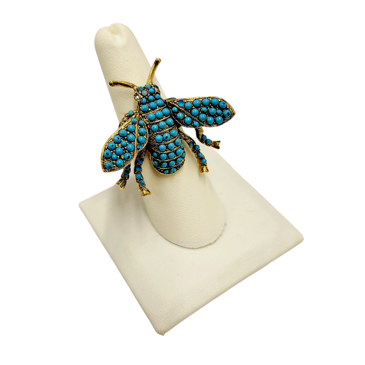 Antique Gold Turquoise Bee Ring