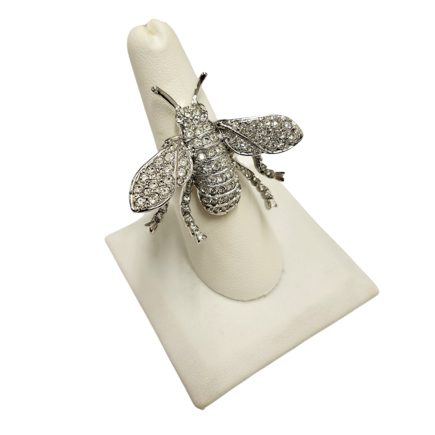 Silver Crystal Bee Ring