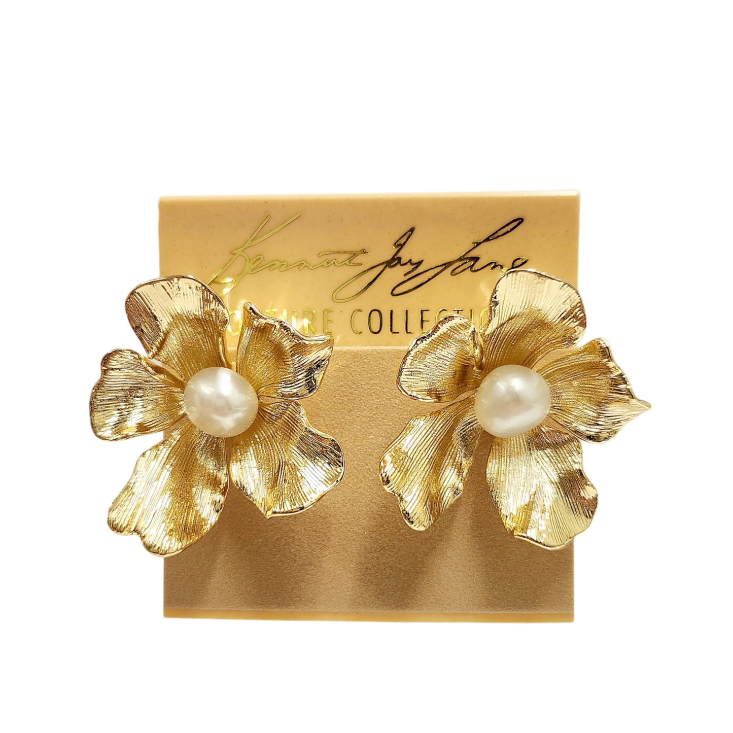 Gold Flower Pearl Center Earring