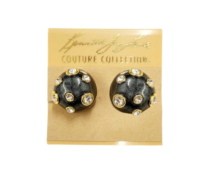 19mm Grey Pearl Domed with Crystal Gold Clip Earring