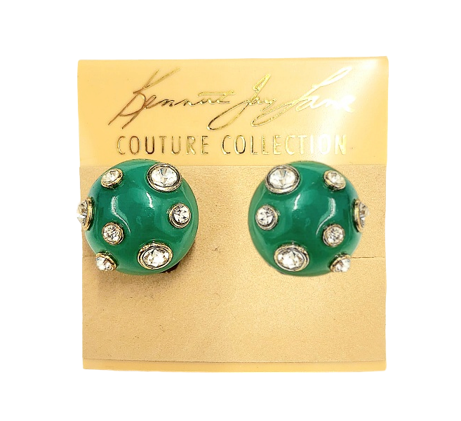 19mm Jade Domed with Crystal Gold Clip Earring