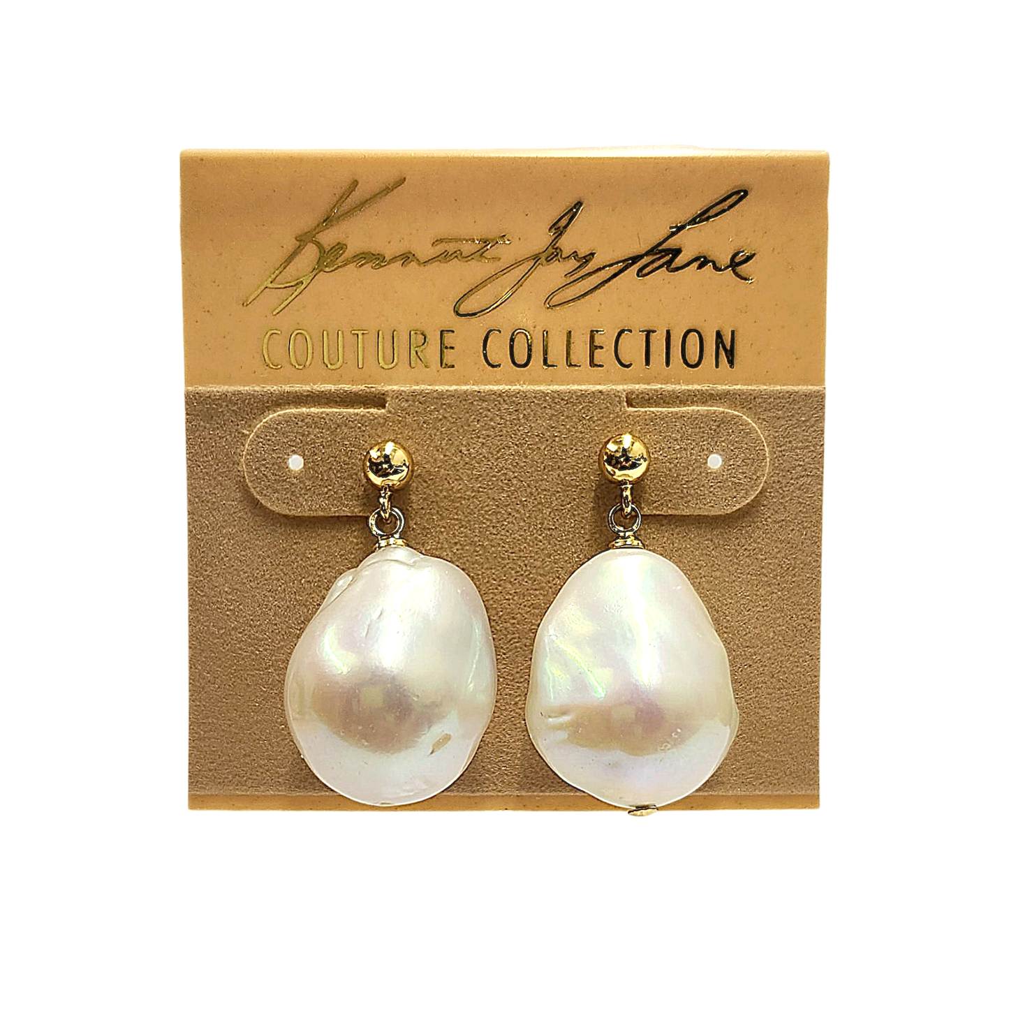 Gold Ball with White Baroque Pearl Earring