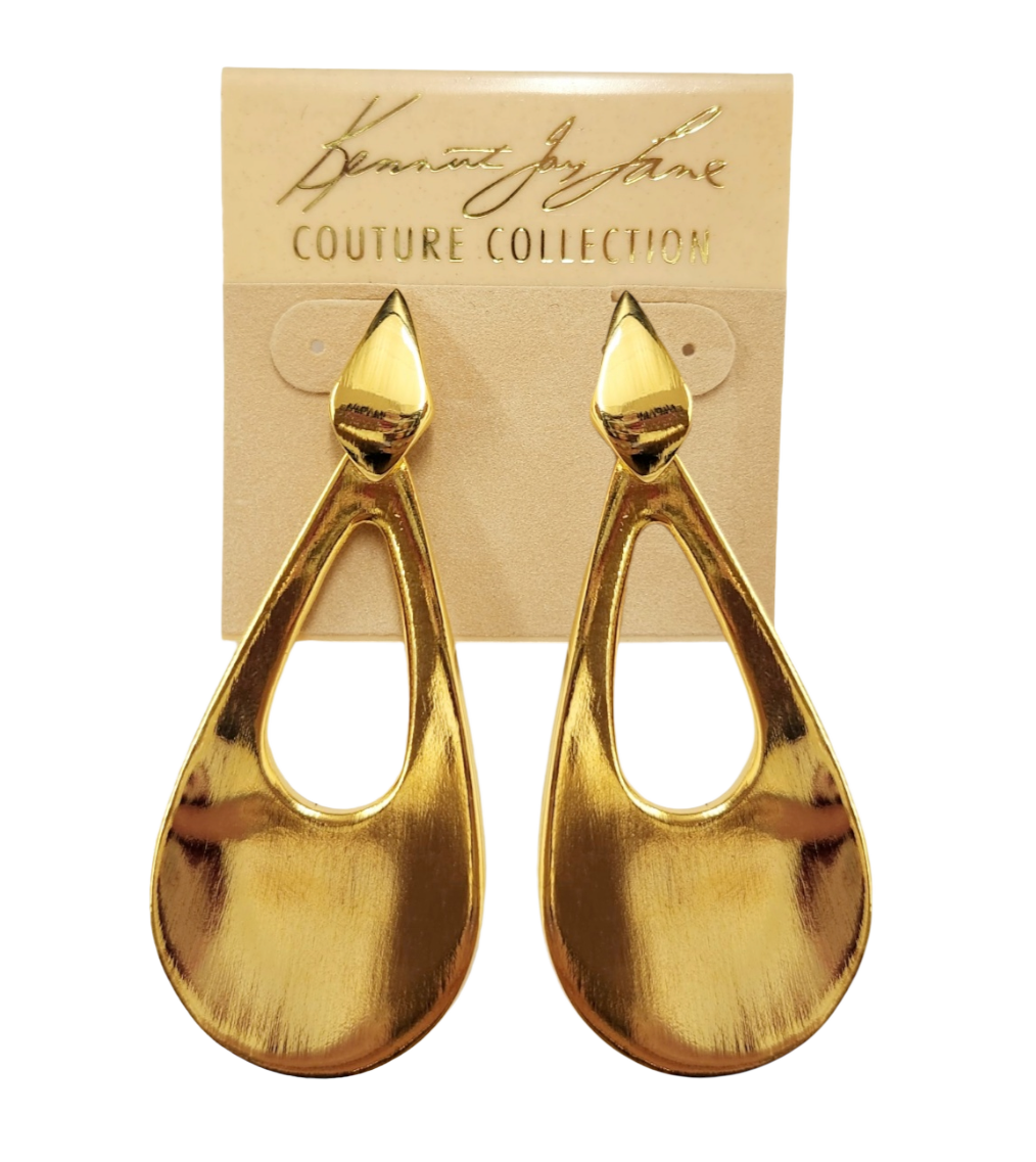 2 3/4" Polished Gold Teardrop Shape Pierced Earring
