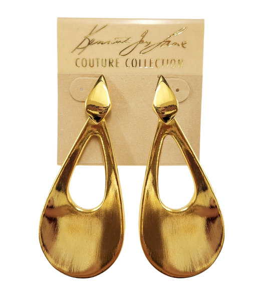 2 3/4" Polished Gold Teardrop Shape Pierced Earring