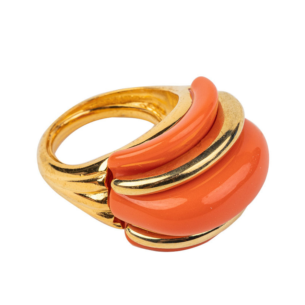 Light Coral and Gold Ribs Dome Ring