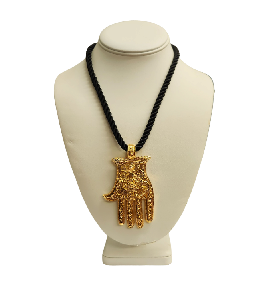 18" Black Rope with Gold Hand Pendant Necklace