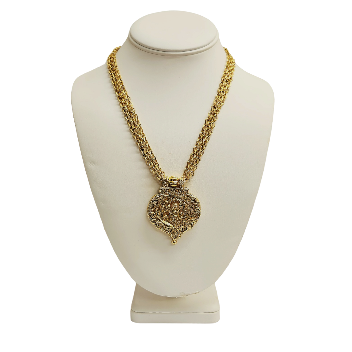 18" 3 Row Gold Chain with Light Antique Gold Pendant Necklace