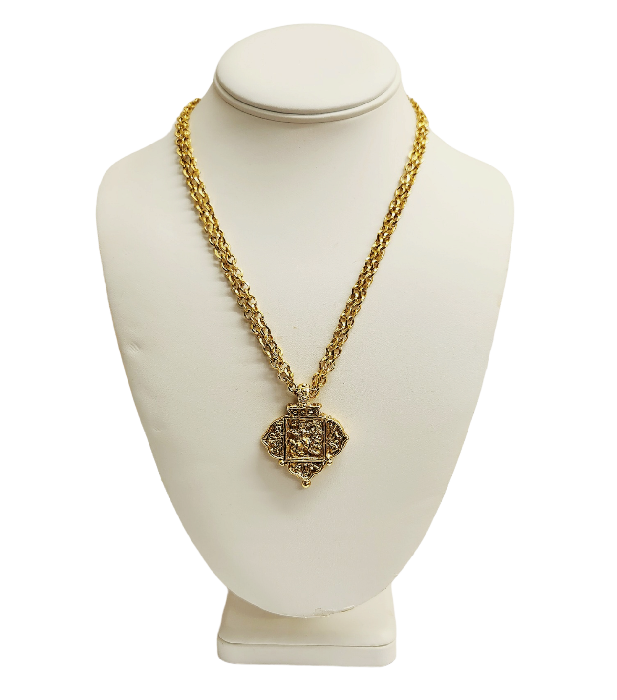 18" 2 Row Gold Chain with Light Antique Gold Pendant Necklace