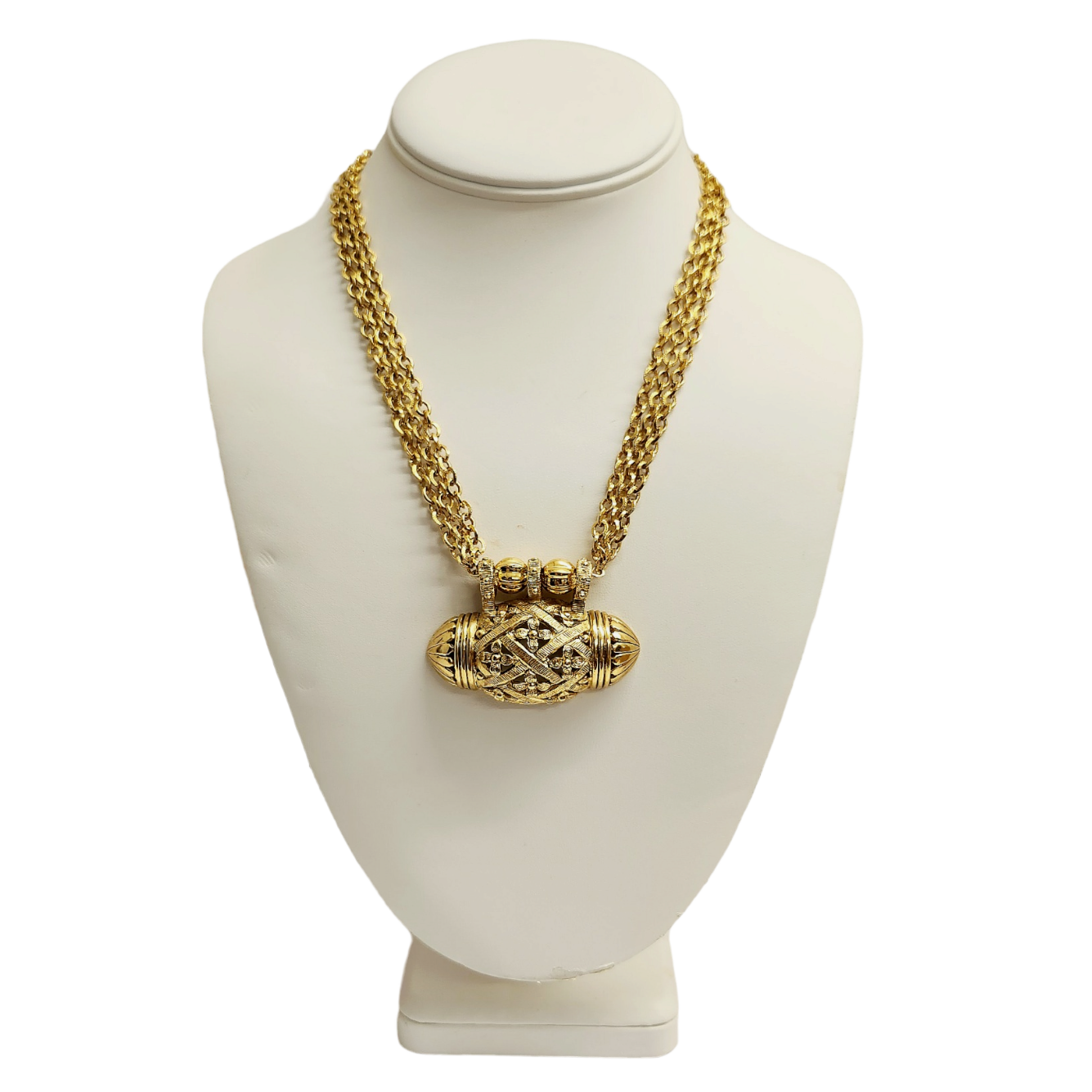 18" 3 Row Gold Chain with Light Antique Gold Pendant Necklace