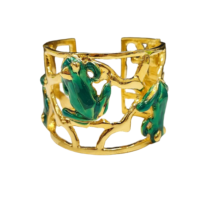 Green Frog Hinged Cuff Bracelet