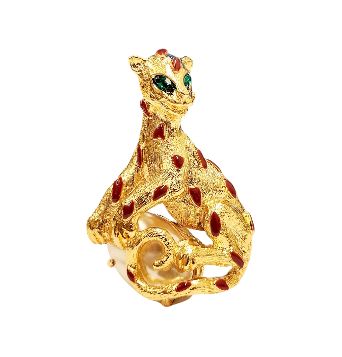 Pearl Cabochon Panther Pin