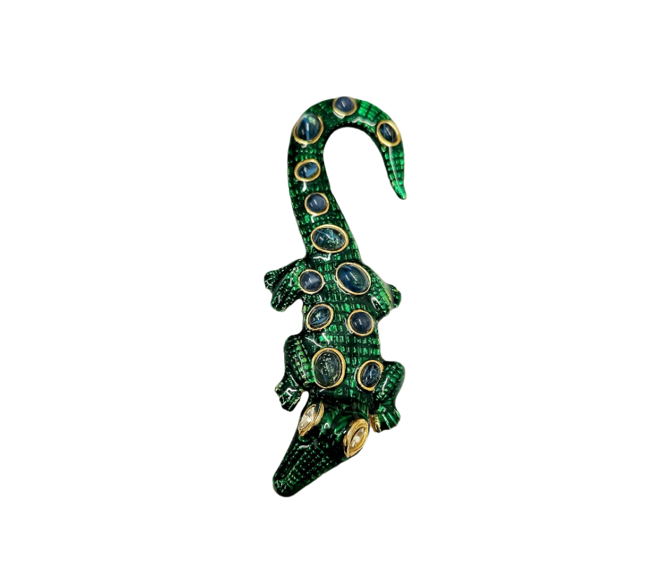 Transparent Green with Flaw Sapphire cabs alligator pin