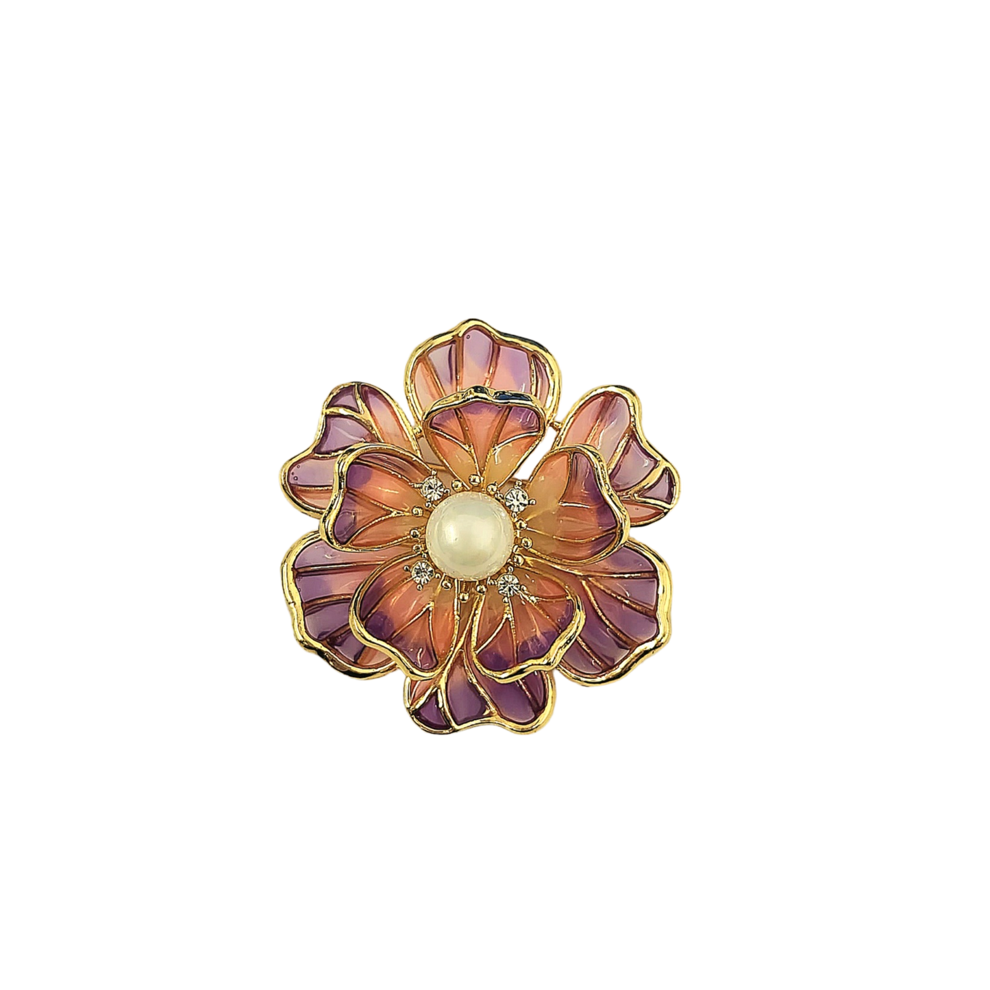 2"x2" Transparent Pink & Amethyst & Pearl Center Flower Pin