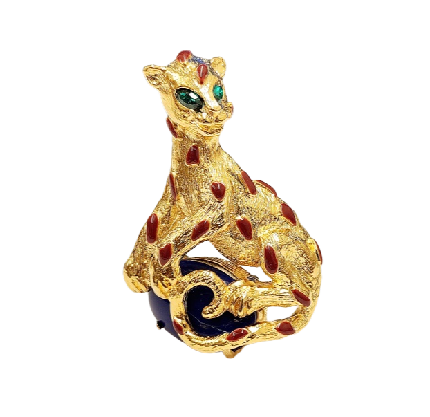 Lapis Cabochon Panther Pin