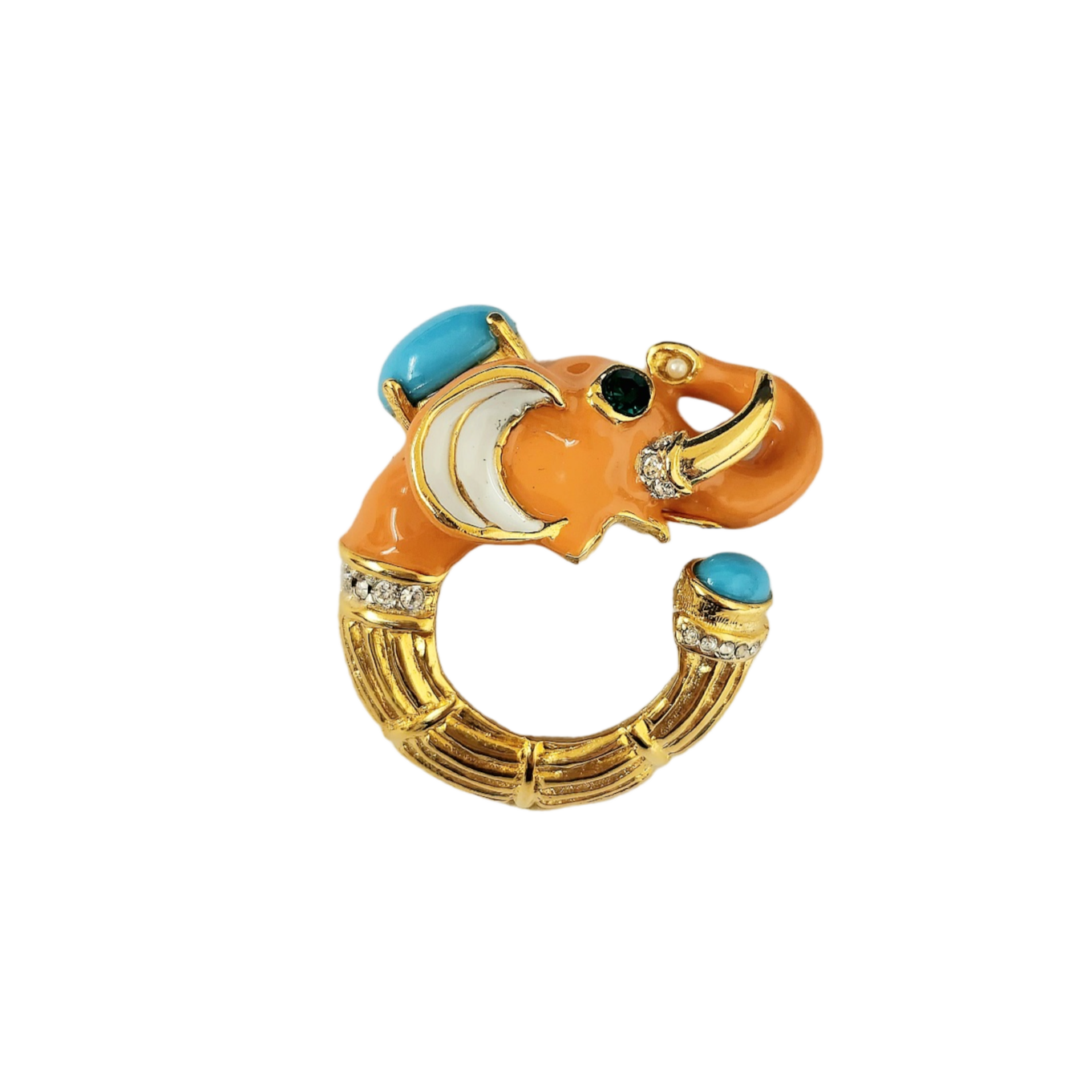 Coral & White with Turquoise Elephant Pin