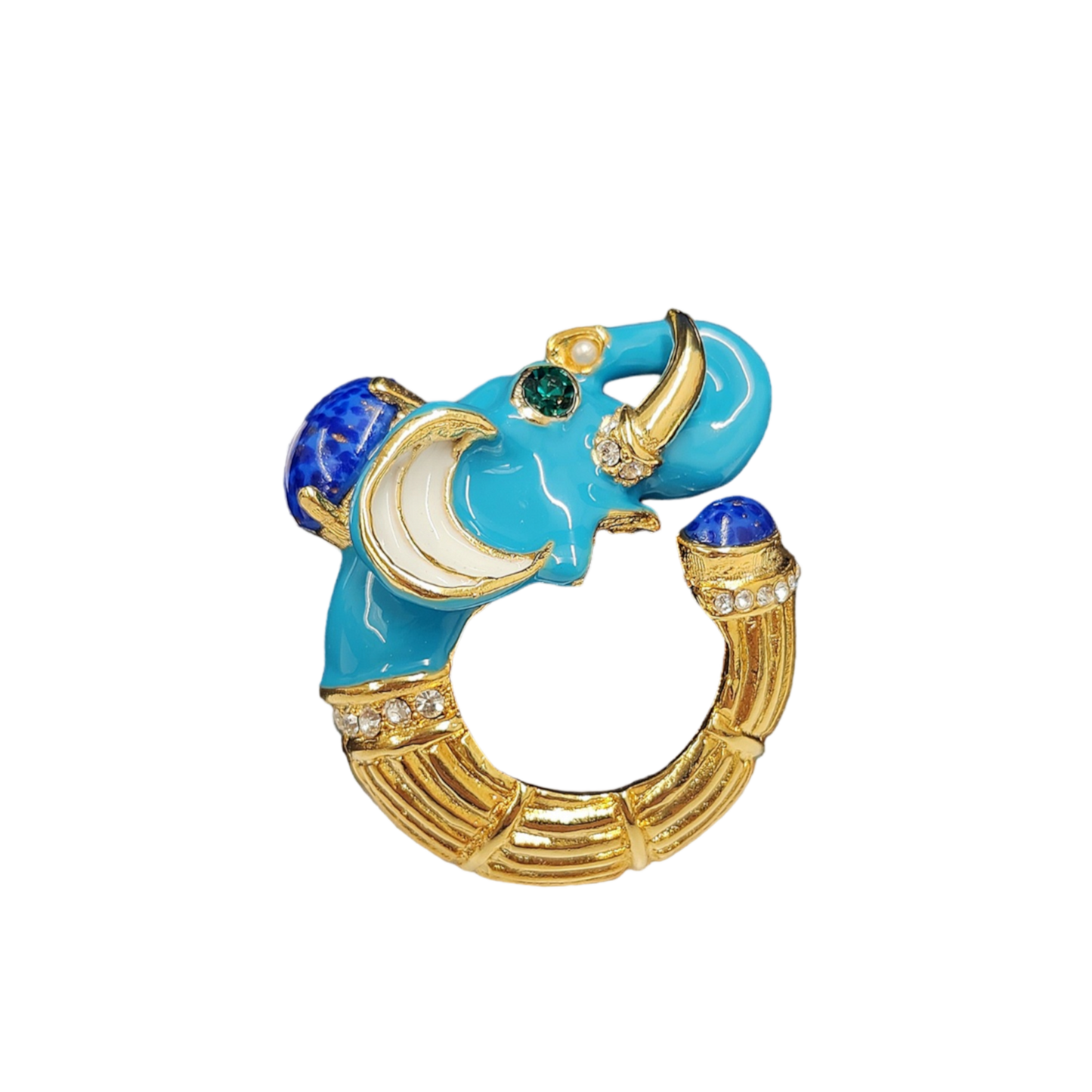 Turquoise & White with Lapis Elephant Pin