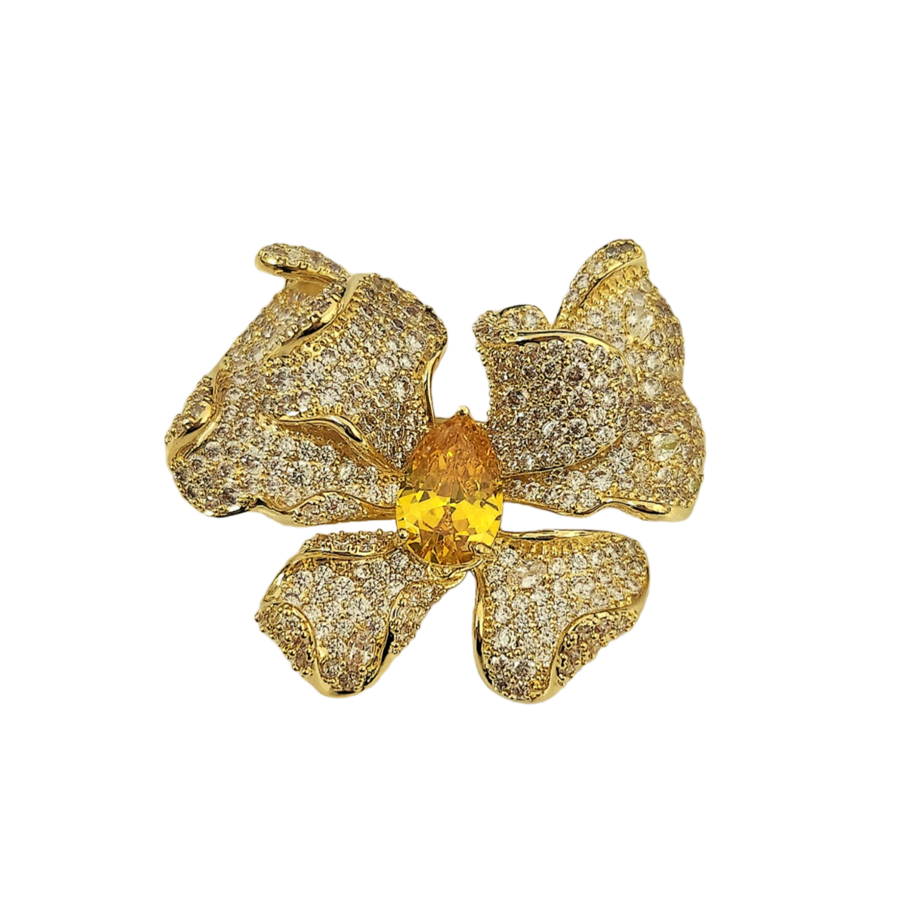 Gold Rhinestone with Citrine Topaz Center Bow Pin