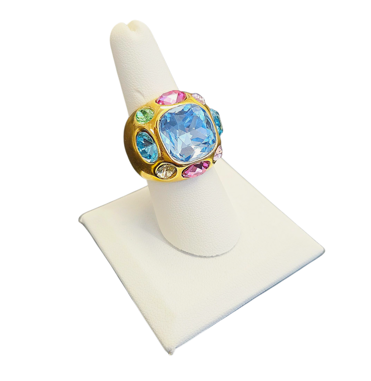 Light Multi Stone with Aqua Center Gold Ring