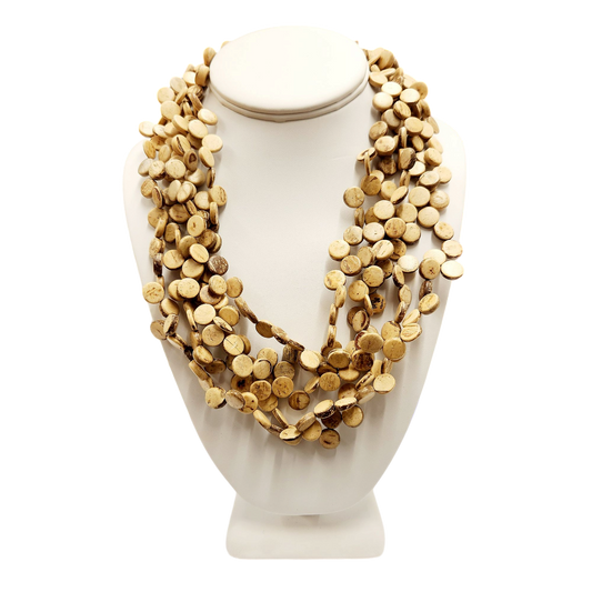 5 Row Round Wood Necklace