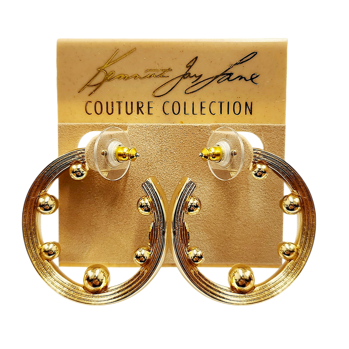 Ribbed Gold Balls Hoop Earring