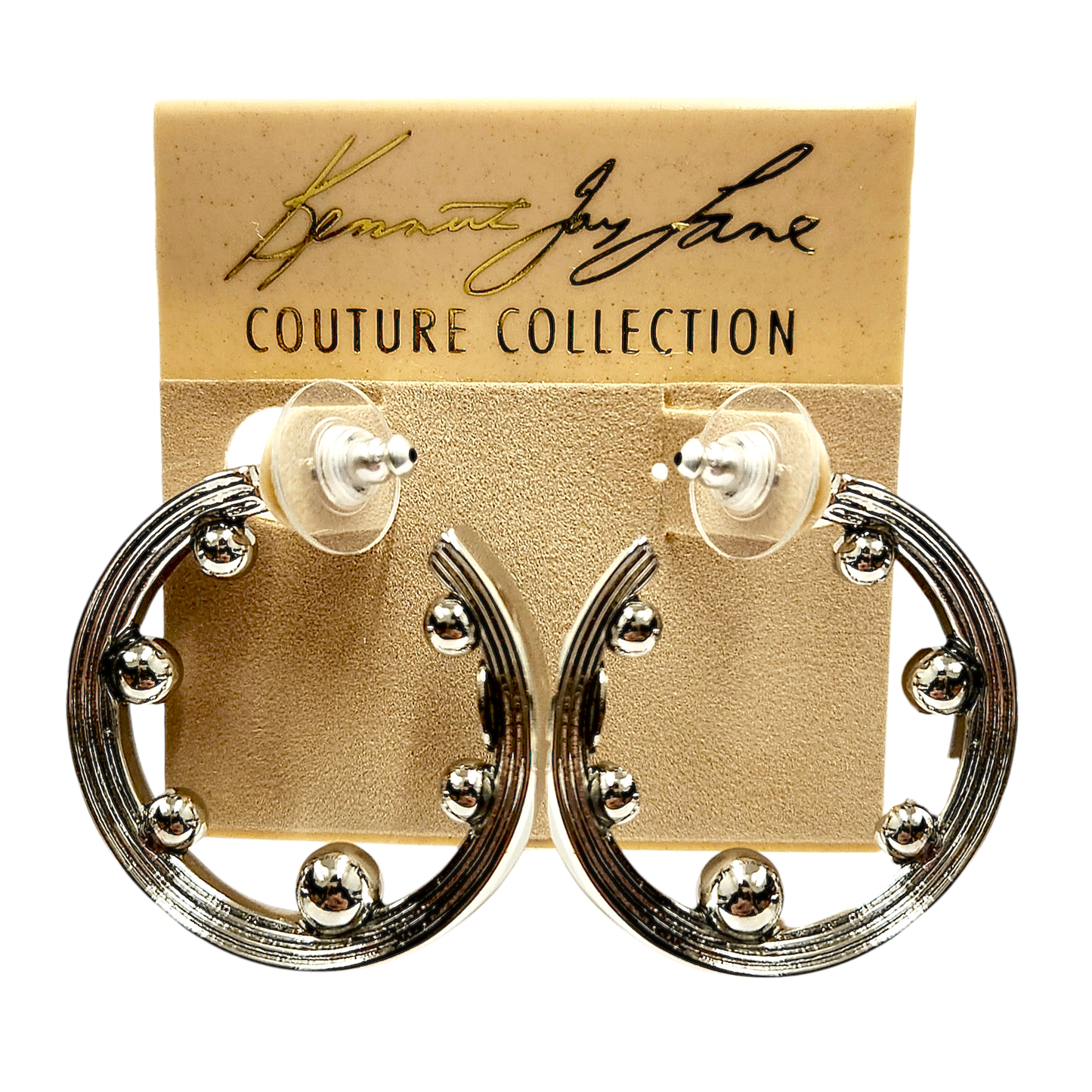 Ribbed Silver Balls Hoop Earring
