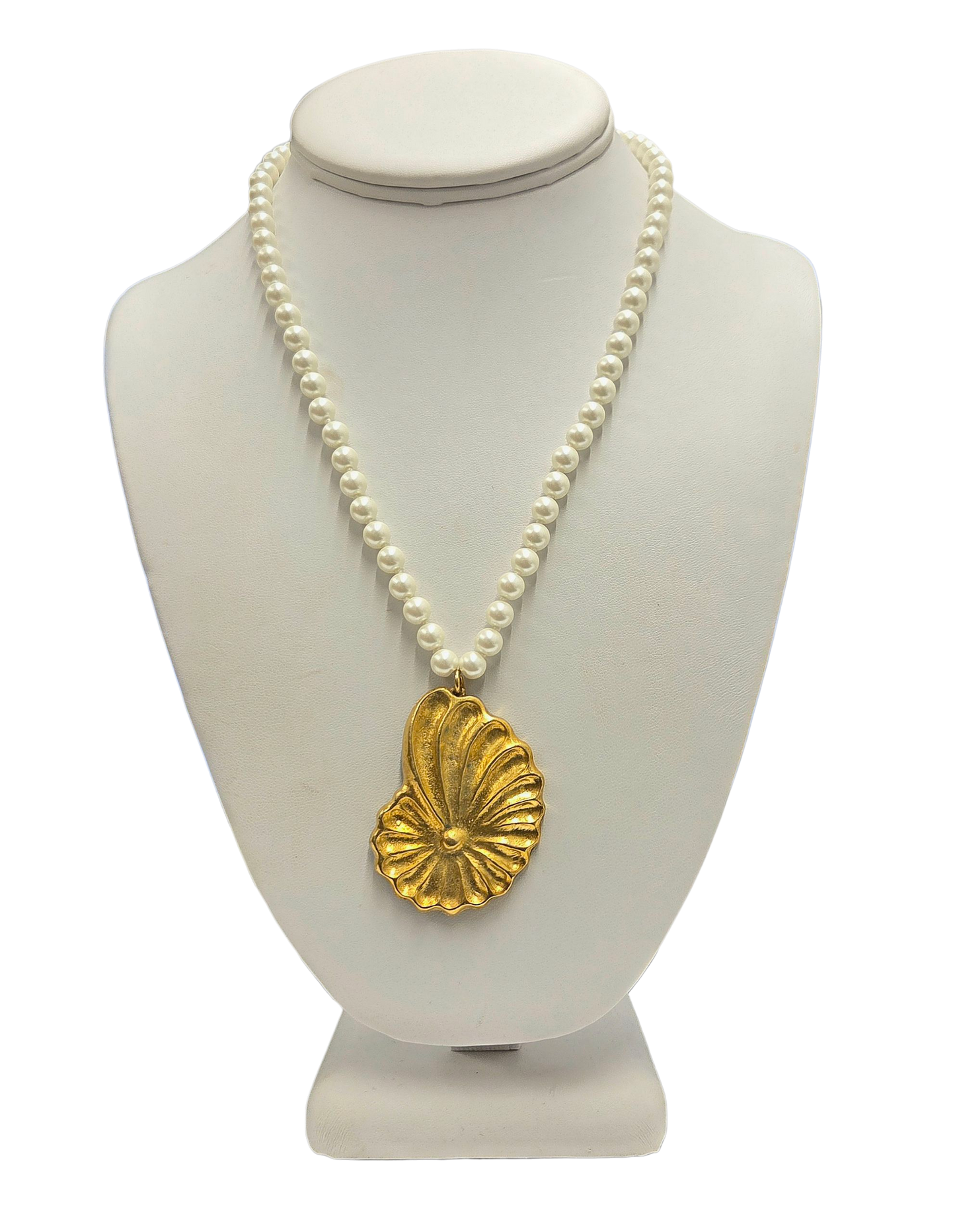 Pearl with Gold Swirl Shell Pendant Necklace