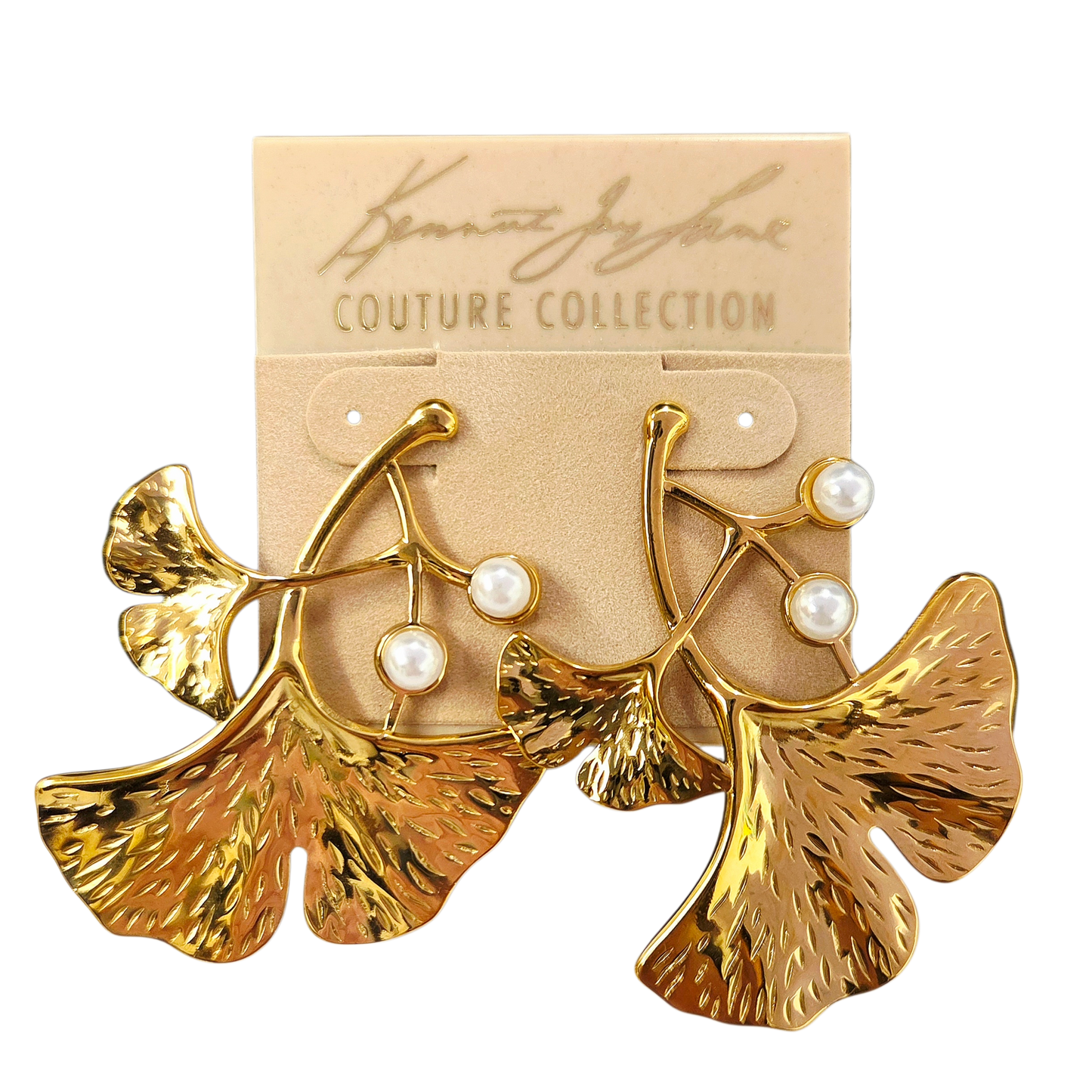 Gold Pearl Leaf Earring