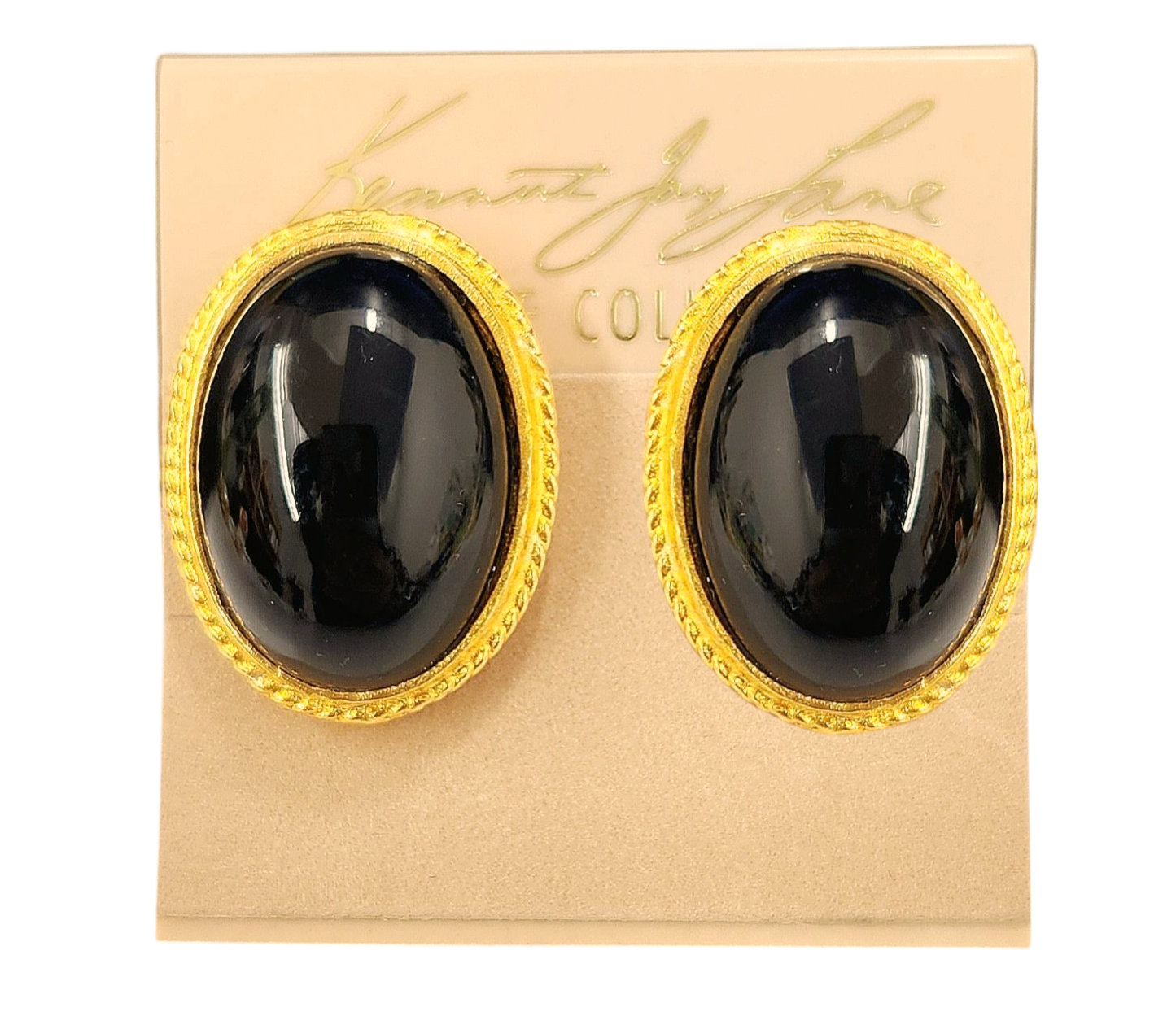 Gold Black Oval Earring