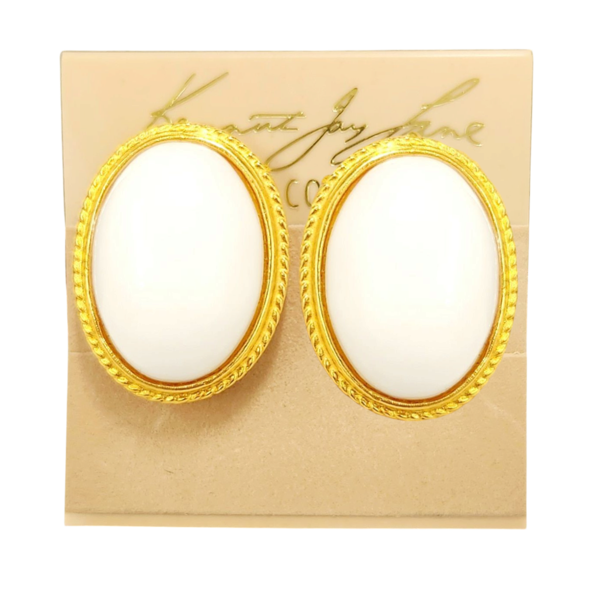 Gold White Oval Earring