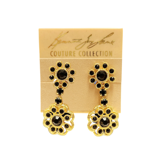 Gold Jet Flower Drop Earring