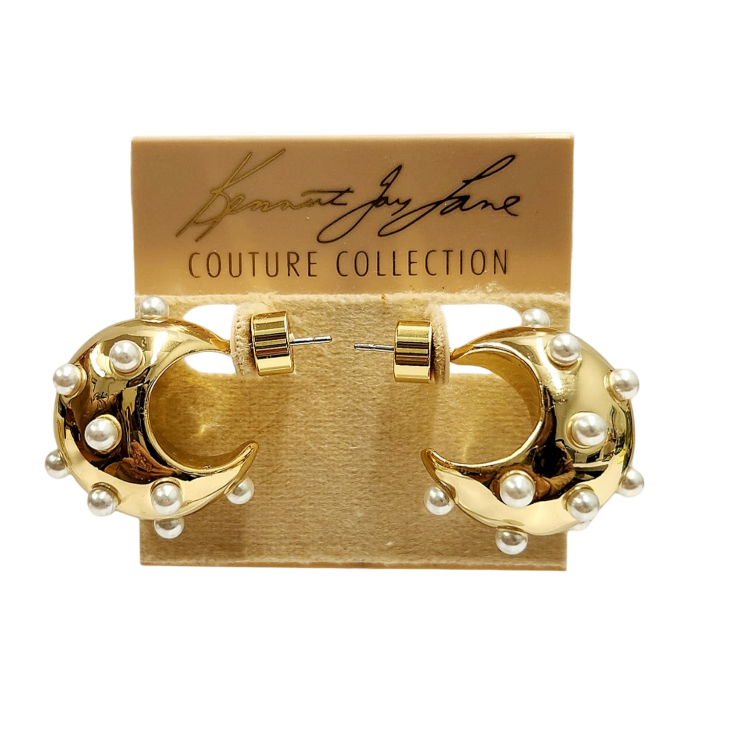 Gold with Pearl Dots Huggie Hoop Earring
