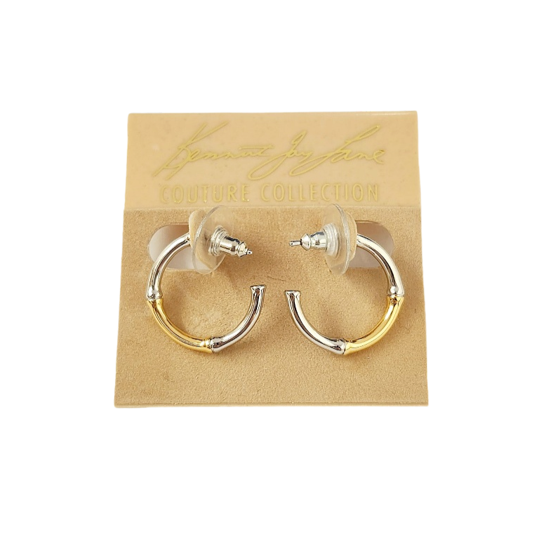 Two-Tone Bamboo Hoop Earring