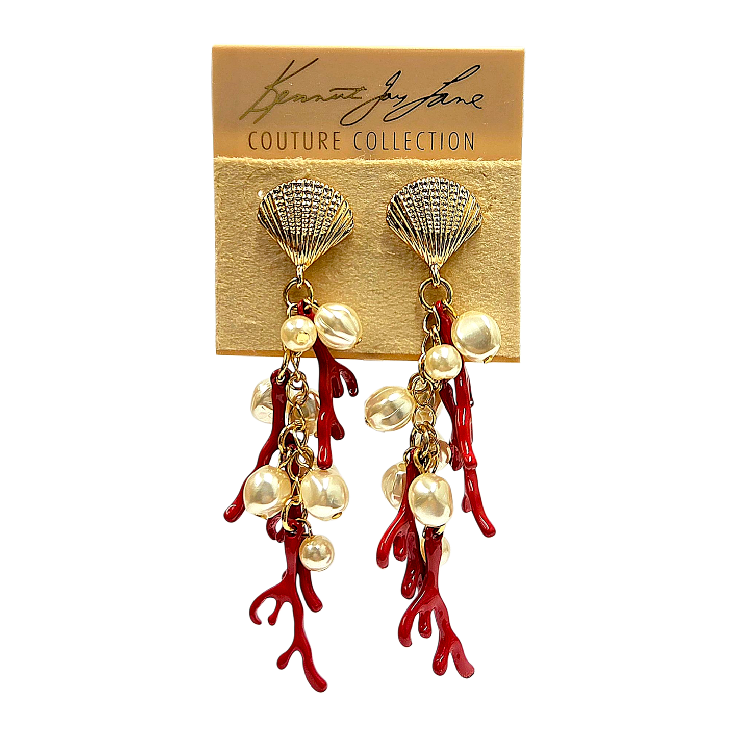 Pearl & Red Branches Earring