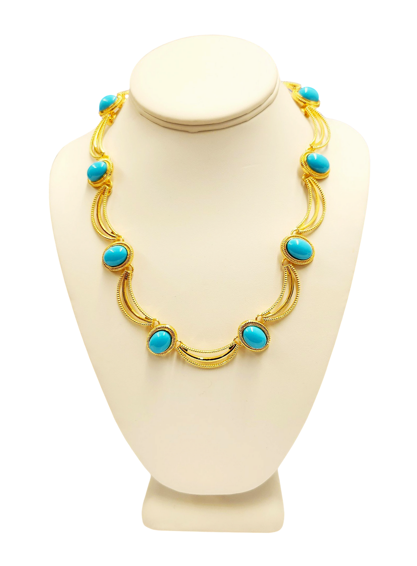 Gold with Turquoise Oval Center Necklace
