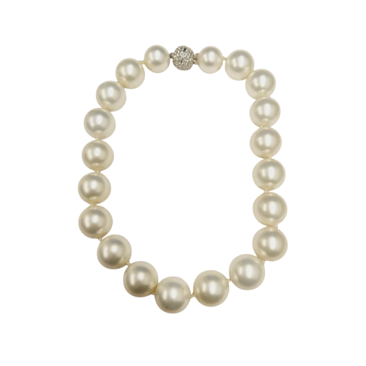 White Shell Pearl Silver and Crystal Clasp Necklace