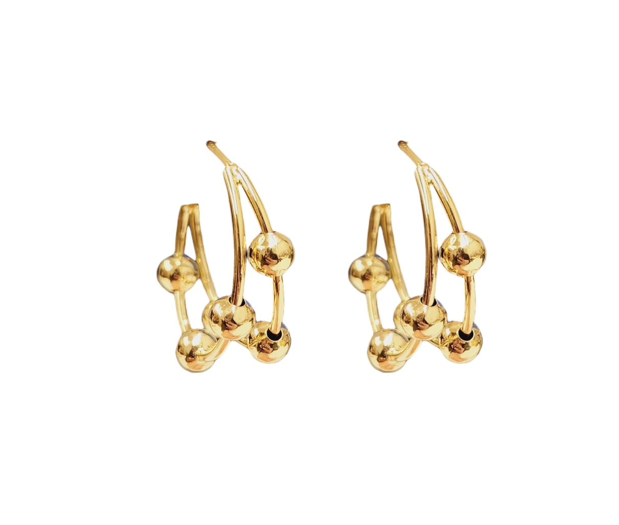 Two Row Gold with 5mm Gold Balls Hoop Pierced Earring