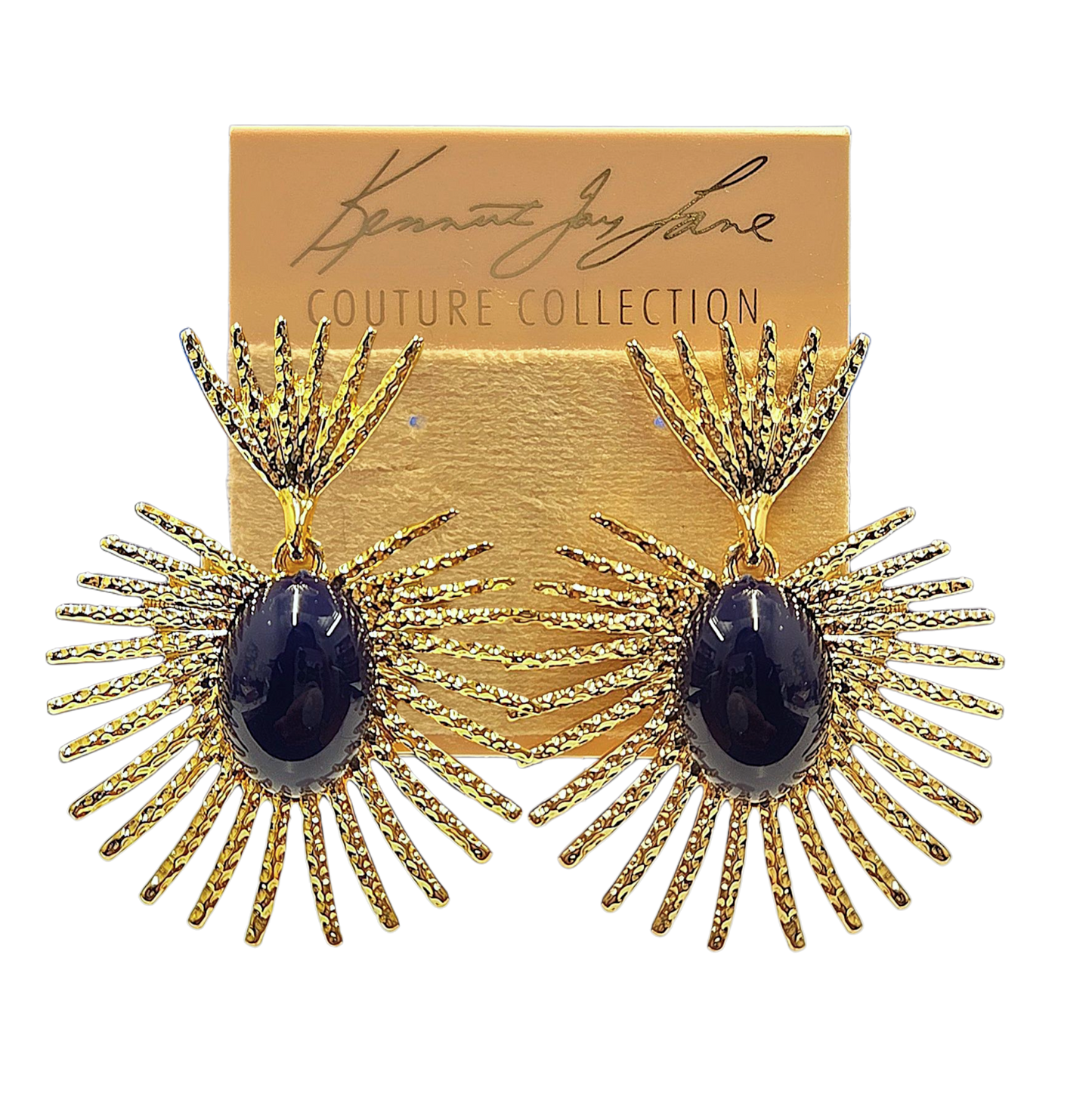 Gold Lapis Fan Earring