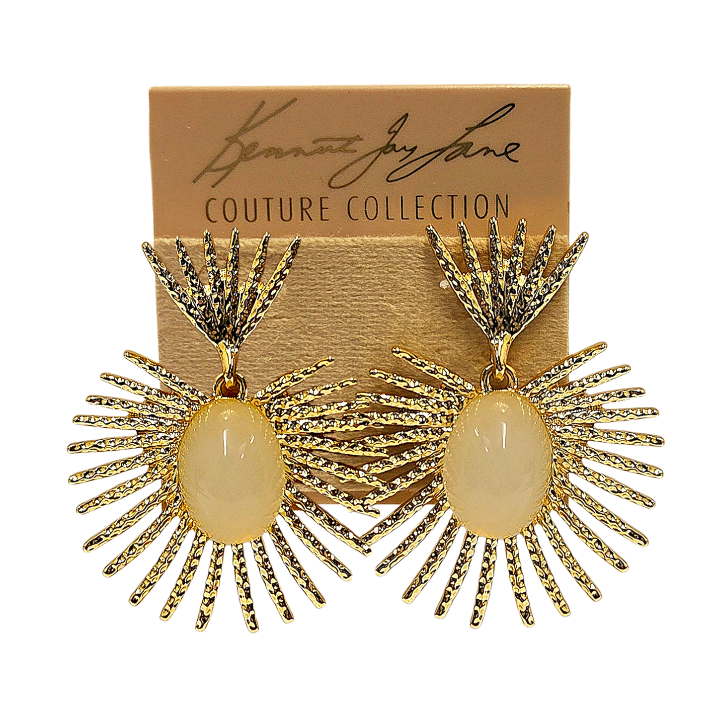 Gold Moonstone Fan Earring