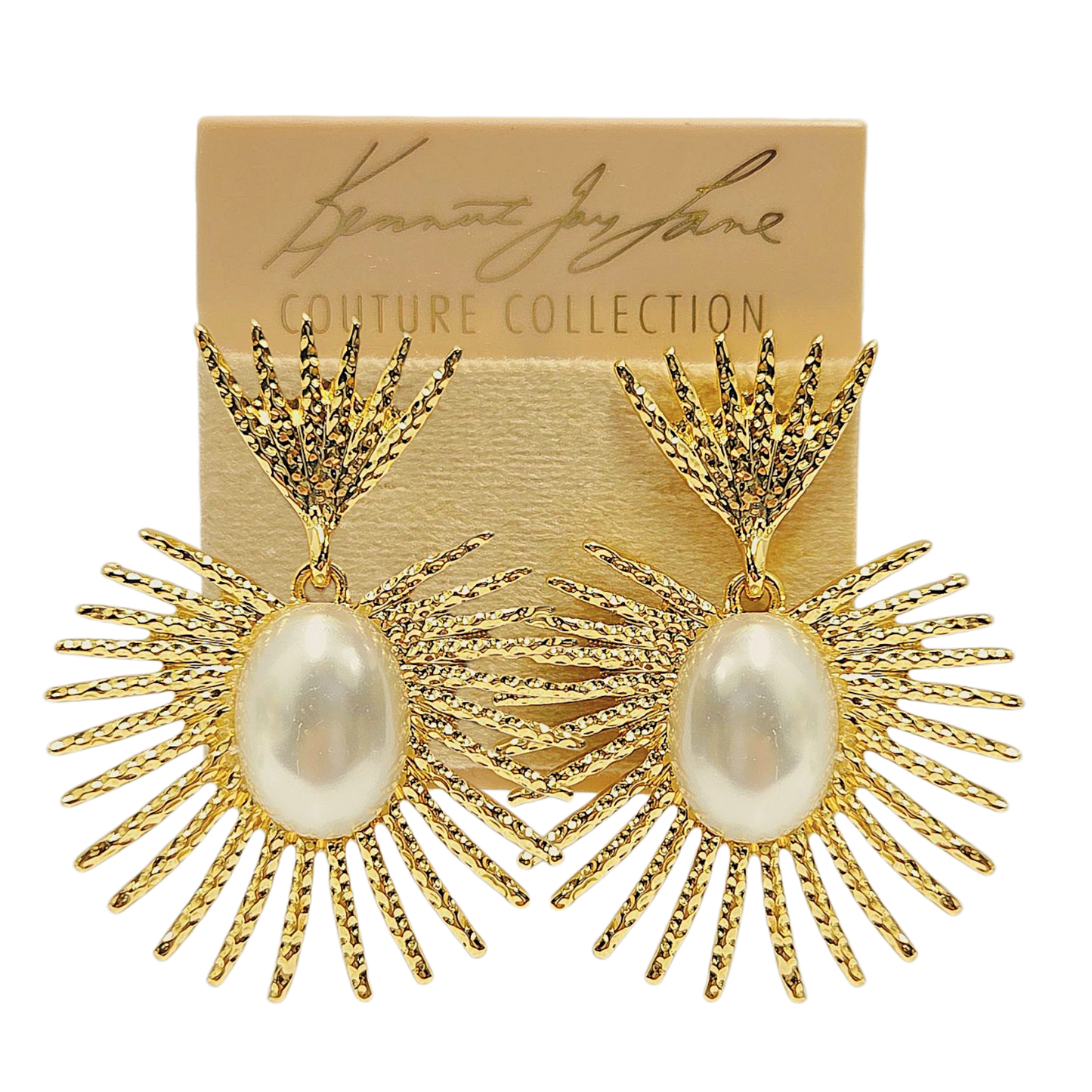 Gold Pearl Fan Earring