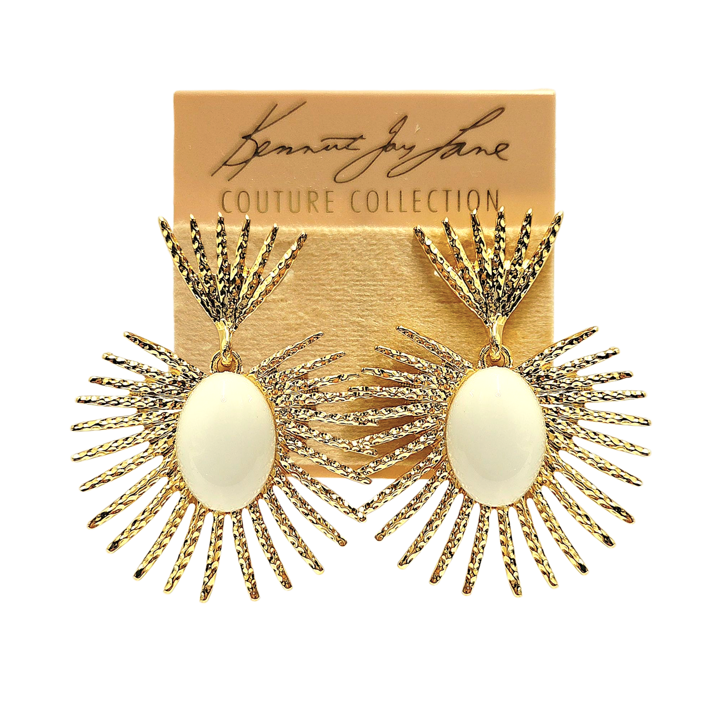 Gold White Fan Earring