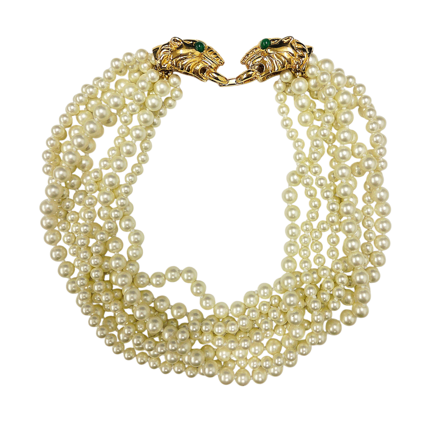 8 Row Pearl Lionhead Necklace