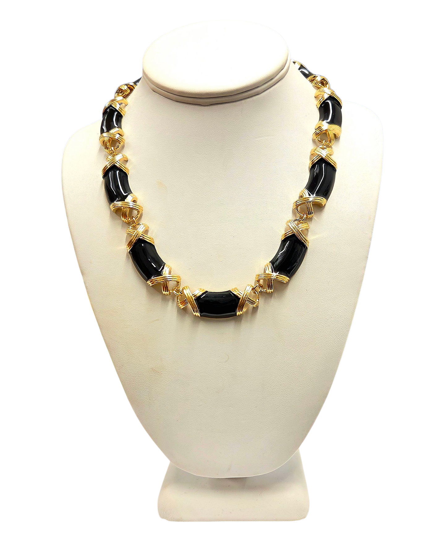 Gold Black Enamel Necklace