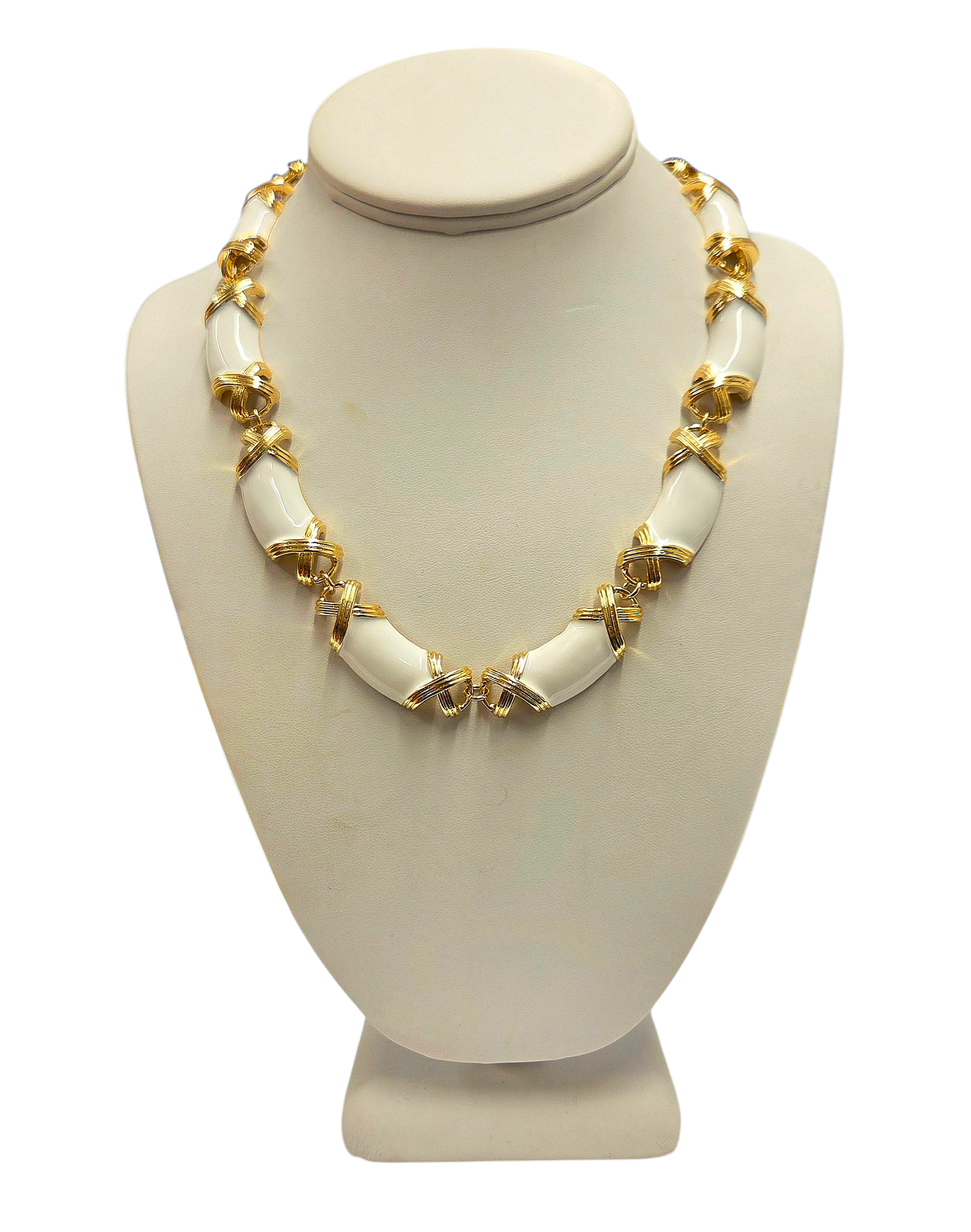 Gold White Enamel Necklace